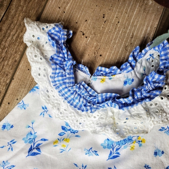 Rare Editions White, Blue, Yellow Floral Lace Baby Bodysuit Bubble Romper Sz 6m - Picture 7 of 14